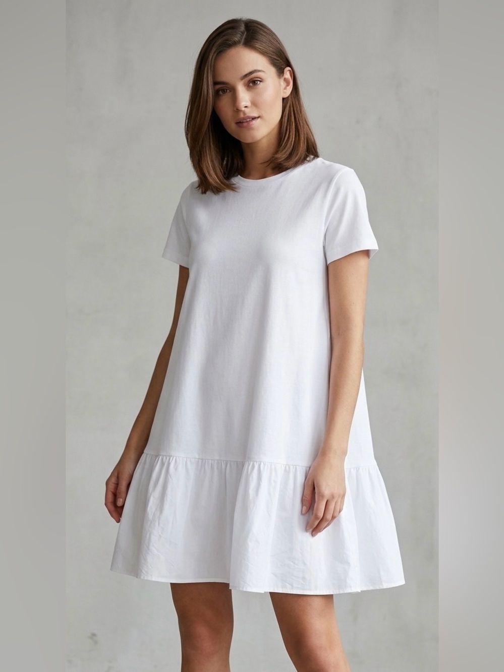 COS White Mixed-Media Tiered Mini Dress | Architectural T-Shirt Dress LWD